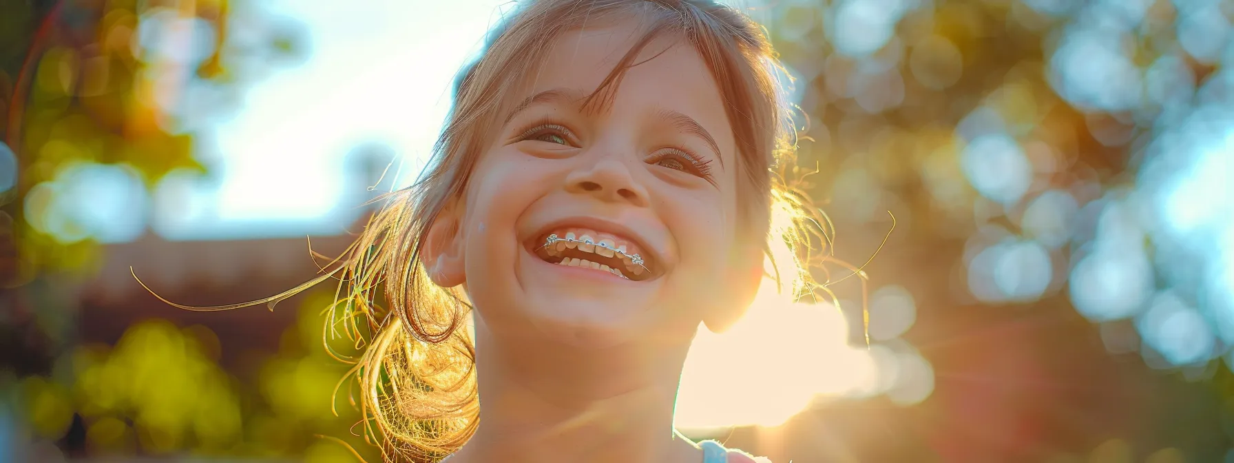 a child happily showing off their orthodontic braces.