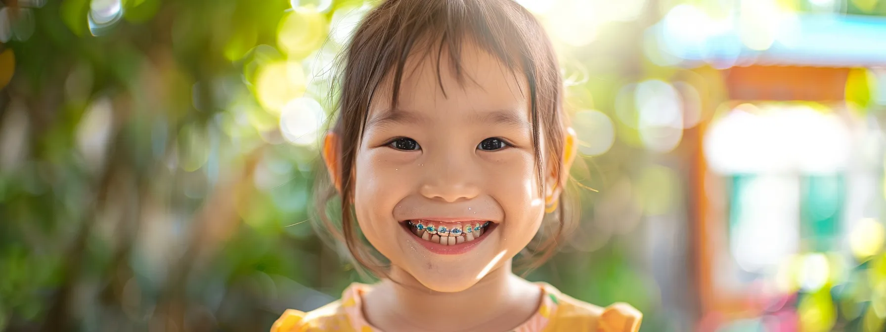 a child wearing braces smiling confidently.