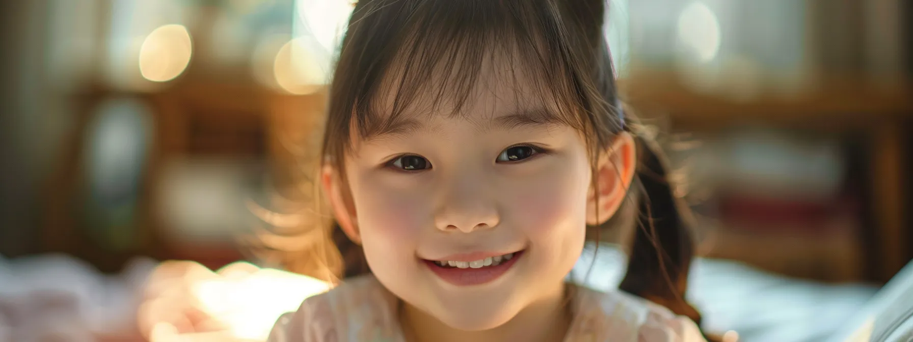 a young child smiling confidently while speaking.